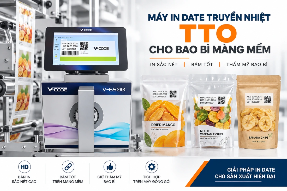 Máy in date truyền nhiệt TTO V6300 & V6500 cho bao bì màng mềm