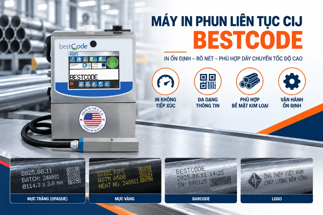 Giải pháp in date code và truy xuất nguồn gốc trong dây chuyền sản xuất ống thép