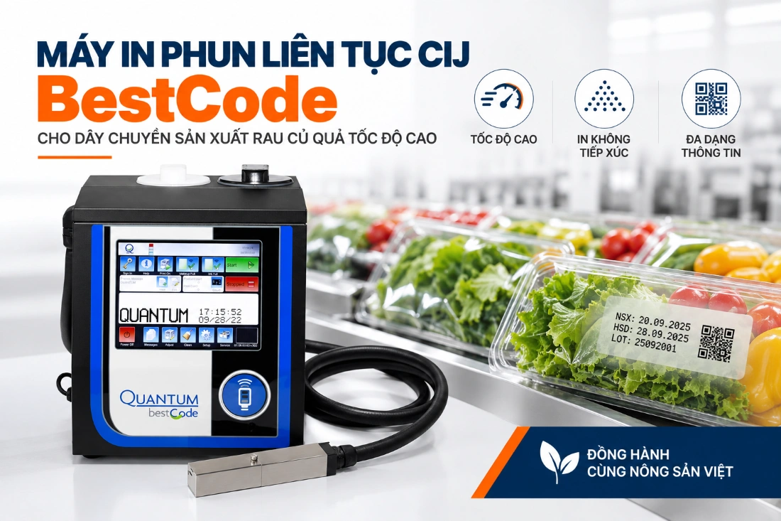 Máy in phun liên tục CIJ BestCode cho dây chuyền sản xuất rau củ quả tốc độ cao