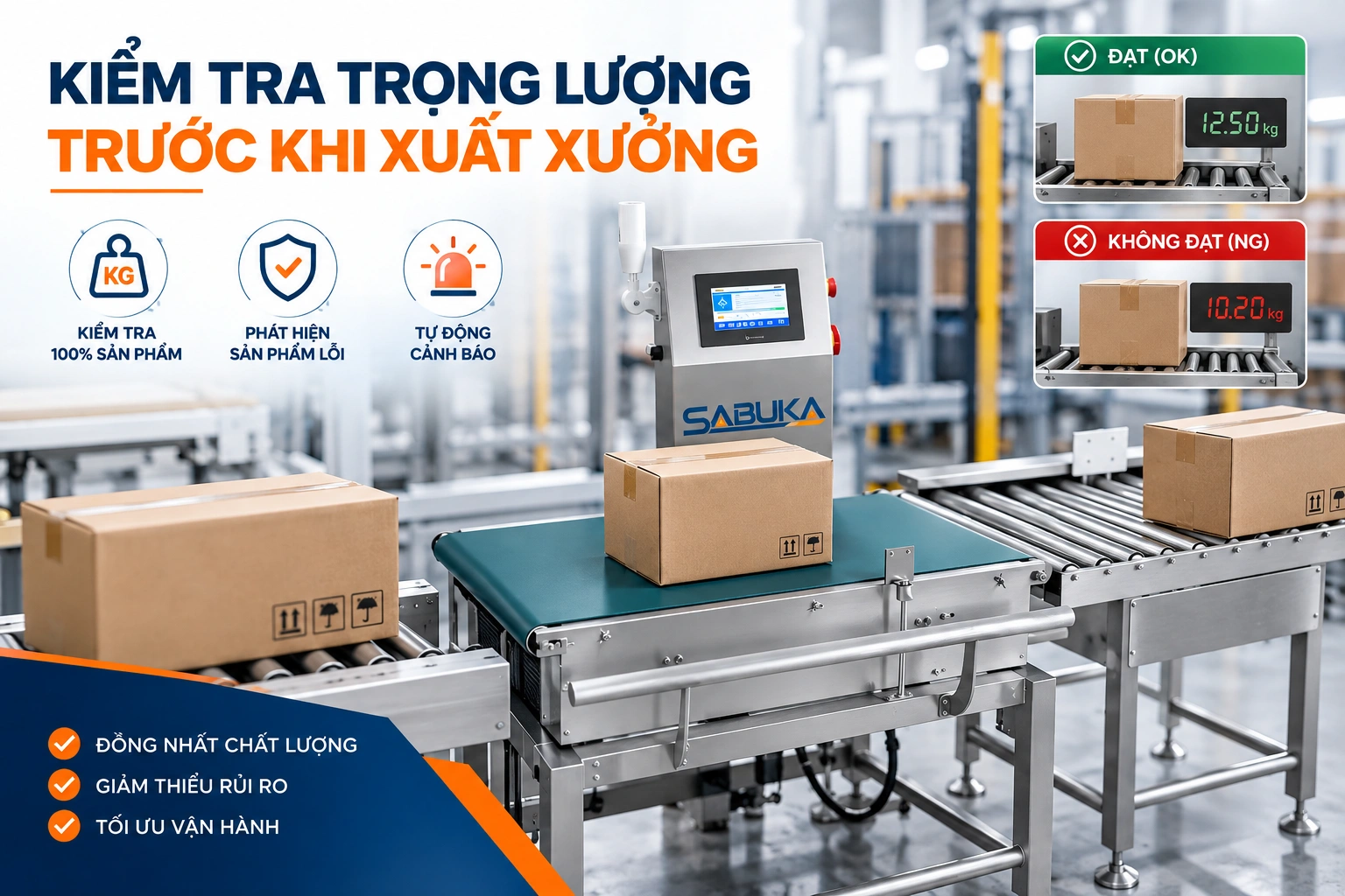 Kiểm soát trọng lượng thùng carton trước khi xuất kho