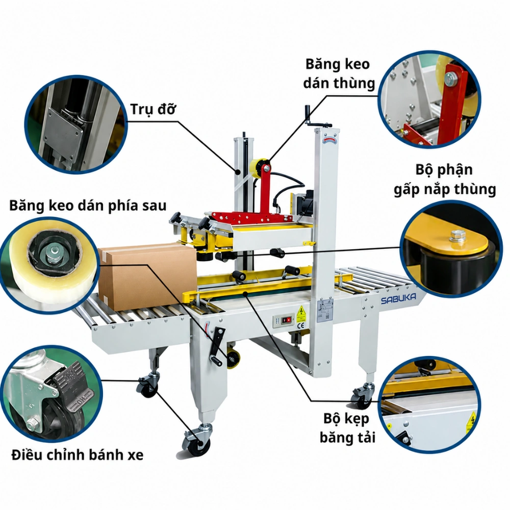 Máy dán thùng carton tự động 2 mặt chính hãng giá tốt