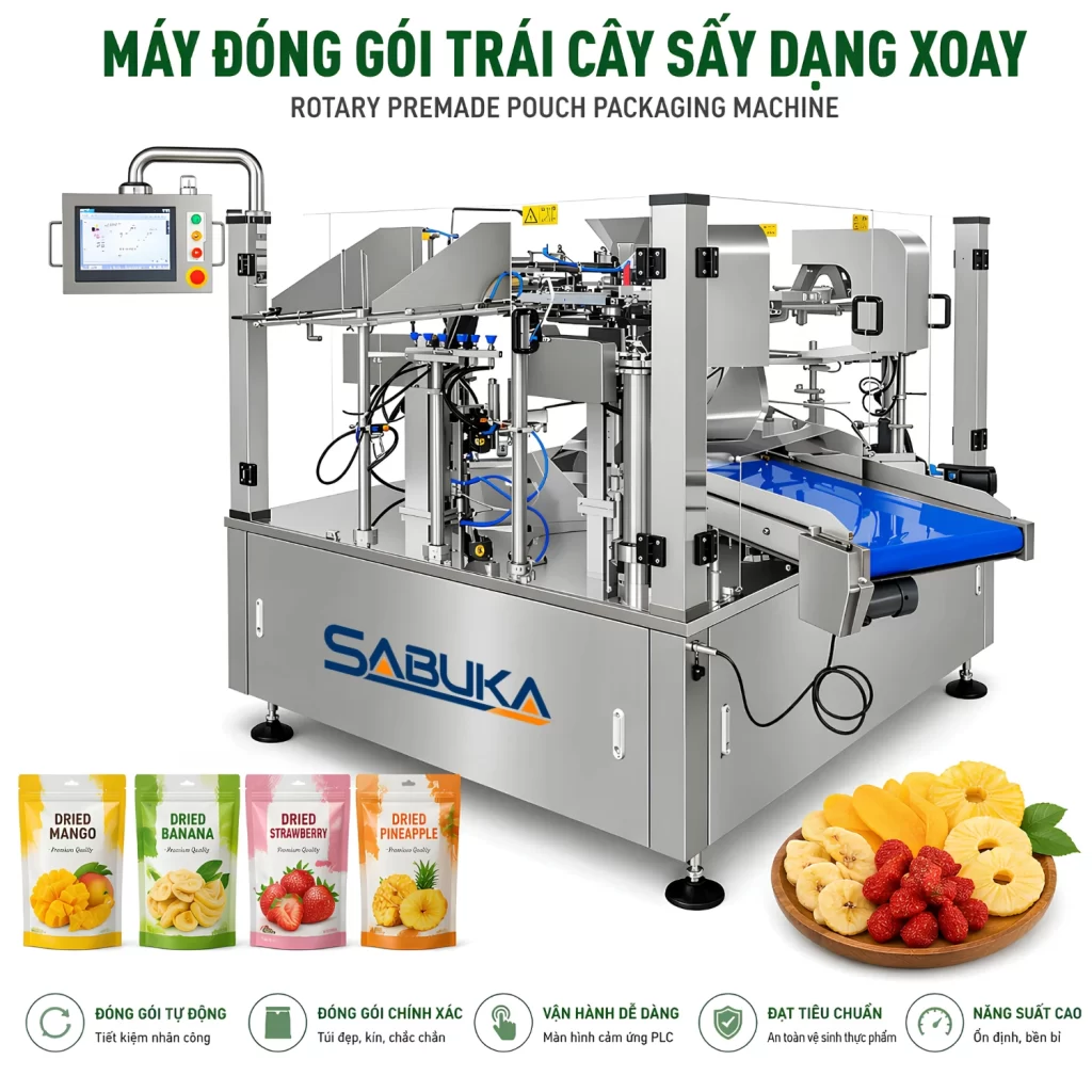 Máy đóng gói trái cây sấy dạng xoay Sabuka FRP – 1000