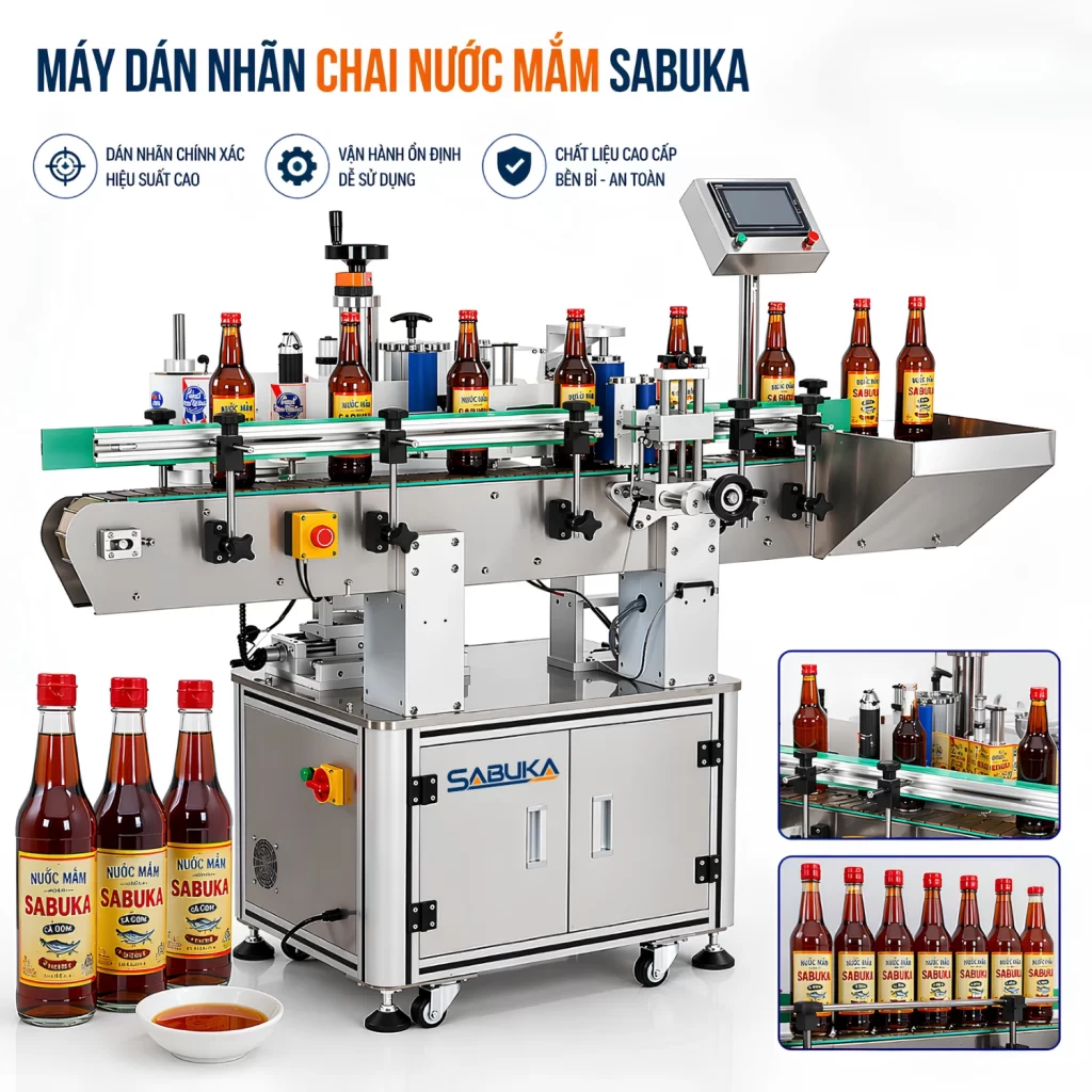 Máy dán nhãn chai nước mắm Sabuka tự động chính hãng HCM