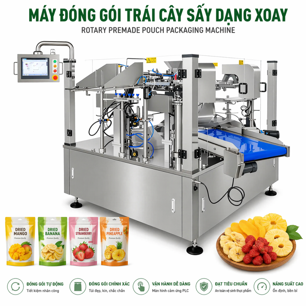 Máy đóng gói trái cây hoa quả sấy tự động hiện đại đạt chuẩn