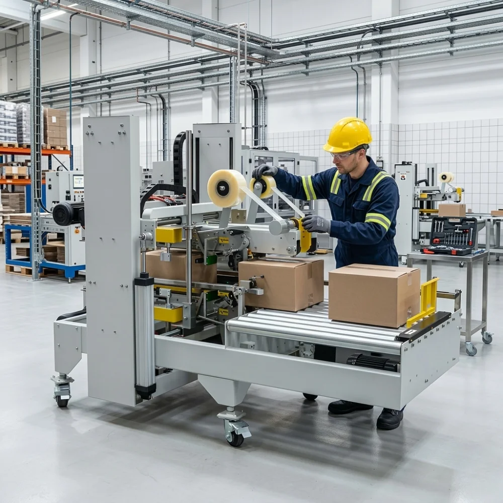 Máy dán cạnh thùng carton 4 góc tự động đạt chuẩn