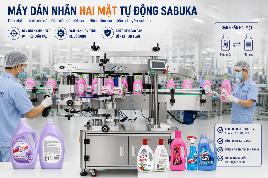 Khả năng tương thích với chai tròn, chai vuông, chai phẳng giúp thiết bị trở thành sự lựa chọn lý tưởng cho các doanh nghiệp