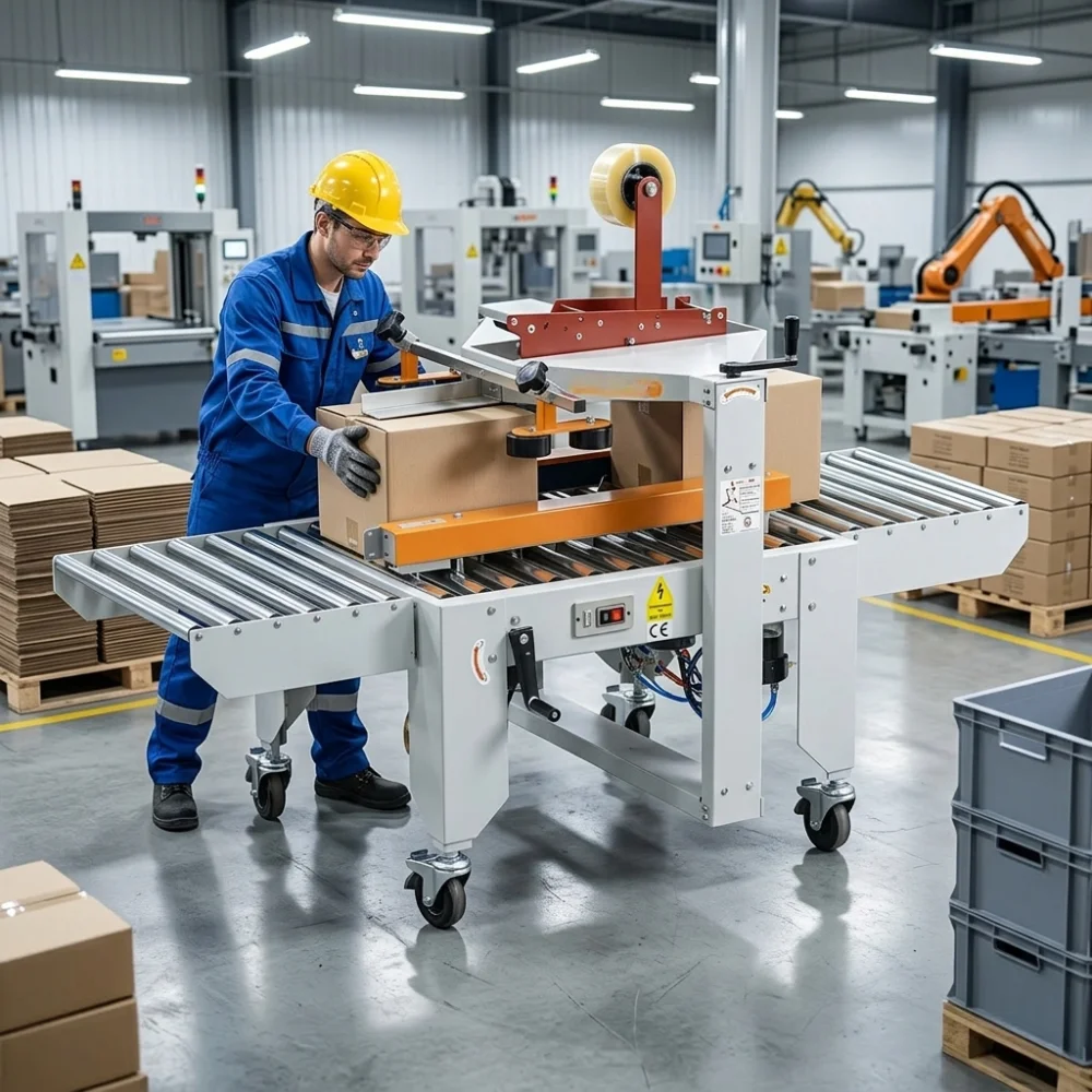 Máy dán thùng carton tự động 2 mặt chính hãng giá tốt