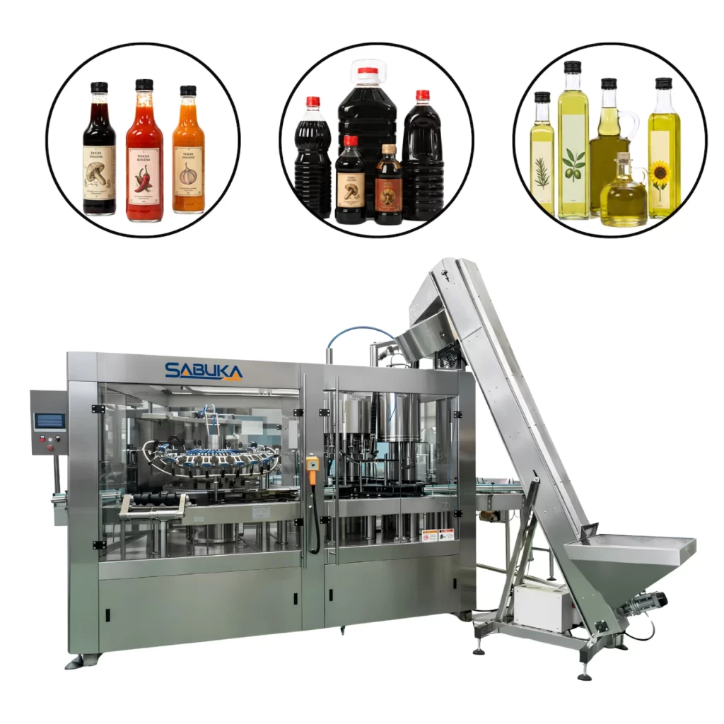 Máy chiết rót 3 in 1 có khả năng tương thích với nhiều loại chai như chai PET và chai thủy tinh