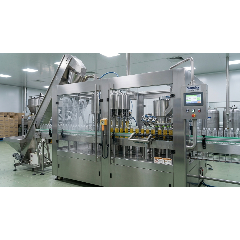 Hệ thống sử dụng các kẹp inox linh hoạt để lật ngược chai và phun nước tinh khiết áp lực cao vào lòng chai