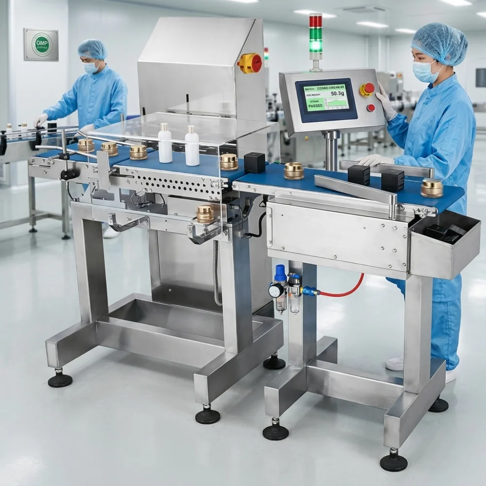 Cân kiểm tra trọng lượng mỹ phẩm tự động đạt chuẩn chính xác