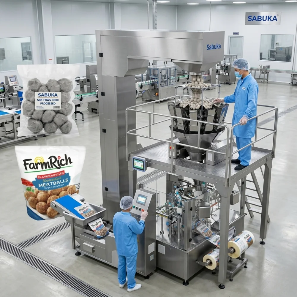 Hệ thống cân định lượng đóng gói cá viên tự động đồng bộ HCM