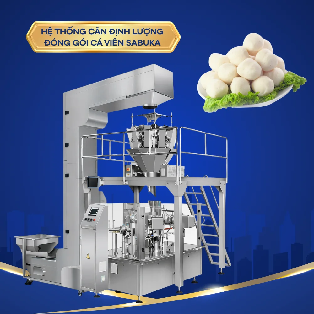 Hệ thống cân định lượng đóng gói cá viên tự động đồng bộ HCM
