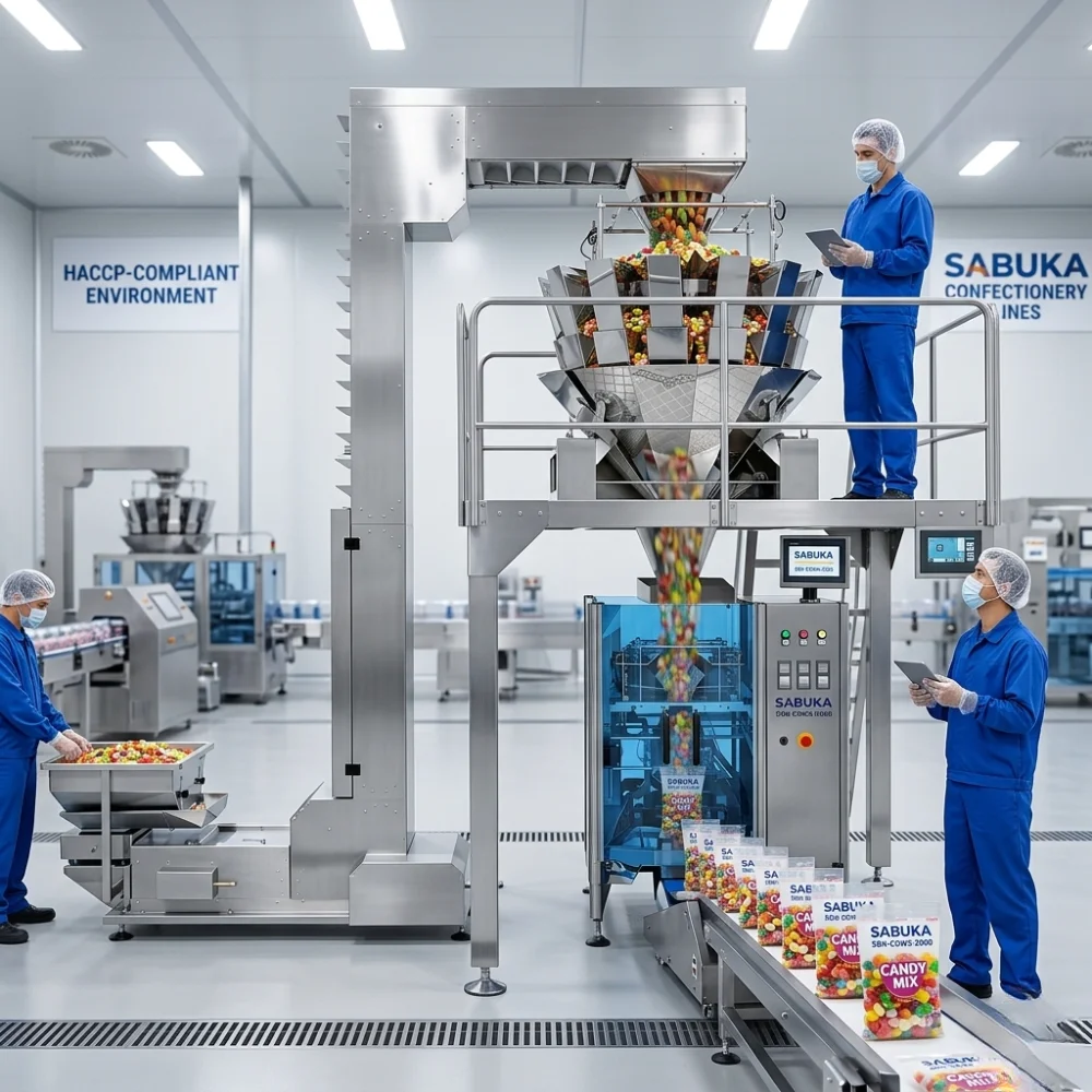 Việc tự động hóa bằng máy đóng gói cân định lượng bánh kẹo giúp giảm đáng kể sự phụ thuộc vào nhân công