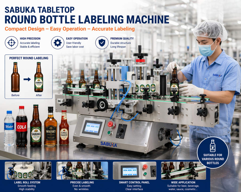 Desktop Round Bottle Labelling Machine Sabuka - SBK - DRLM - 3000