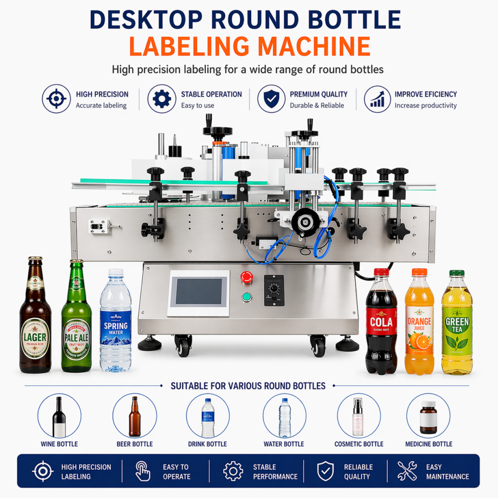 Desktop Round Bottle Labelling Machine Sabuka - SBK - DRLM - 3000