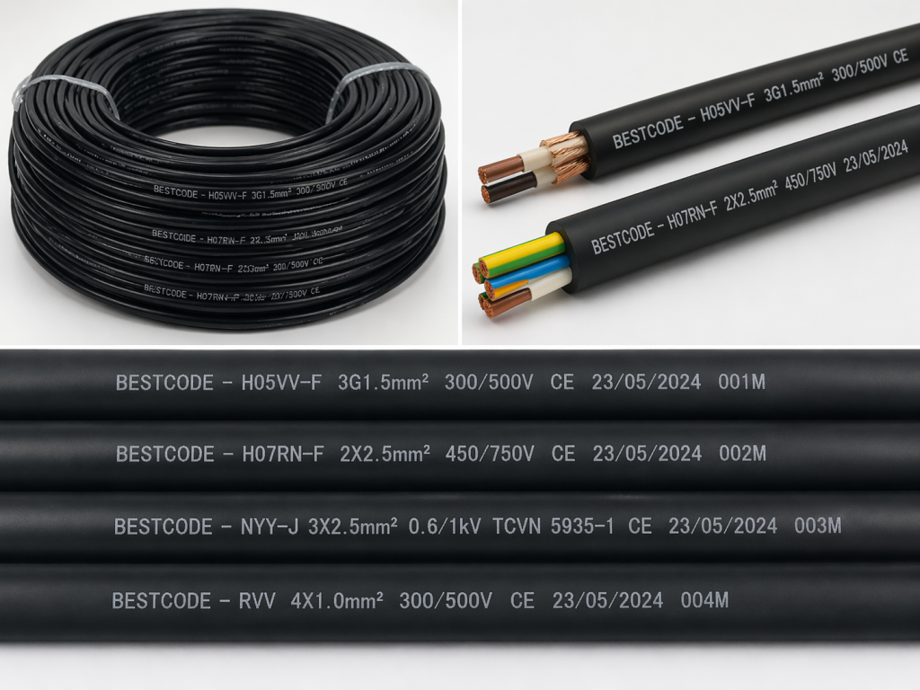 Date coding and technical information marking on electrical cables are mandatory processes to meet quality management standards and ensure traceability.
