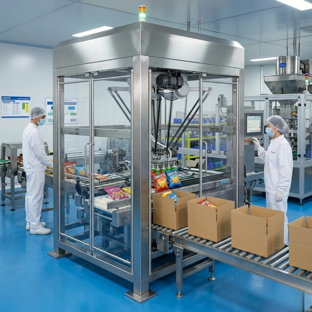 ự động hóa hoàn toàn công đoạn xếp thùng bằng robot delta gắp đặt túi giúp doanh nghiệp giảm sự phụ thuộc vào lao động