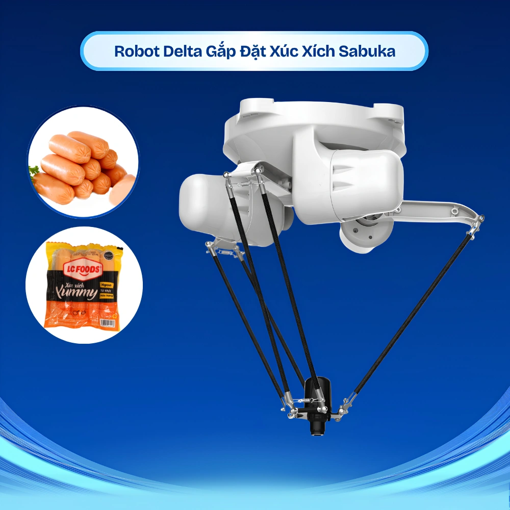 Robot delta gắp đặt xúc xích Sabuka tự động hiện đại giá tốt