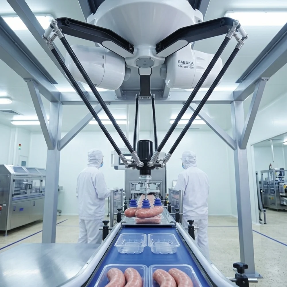 Robot delta gắp đặt xúc xích Sabuka tự động hiện đại giá tốt