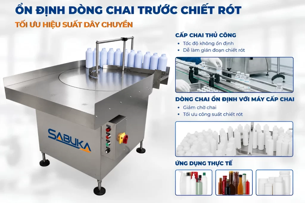 Máy cấp chai bán tự động trong dây chuyền chiết rót