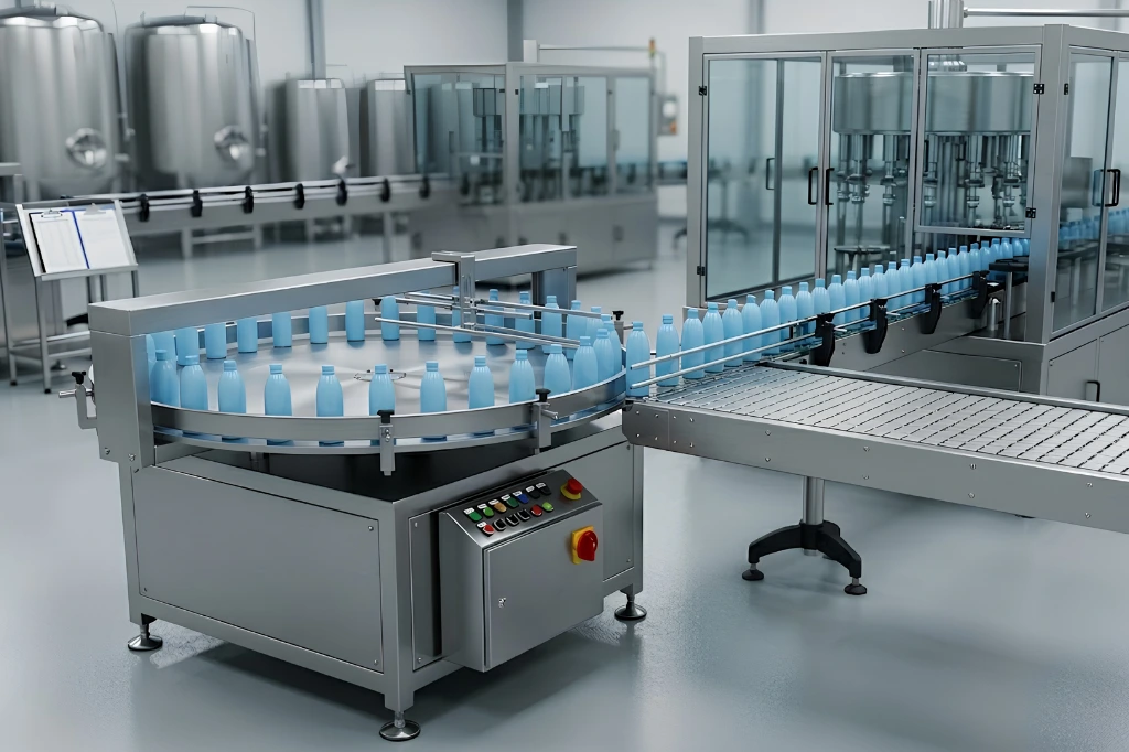 Máy cấp chai bán tự động trong dây chuyền chiết rót
