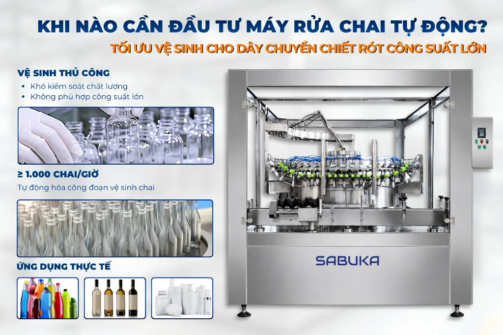 Đầu tư máy rửa chai lọ thủy tinh trong dây chuyền chiết rót