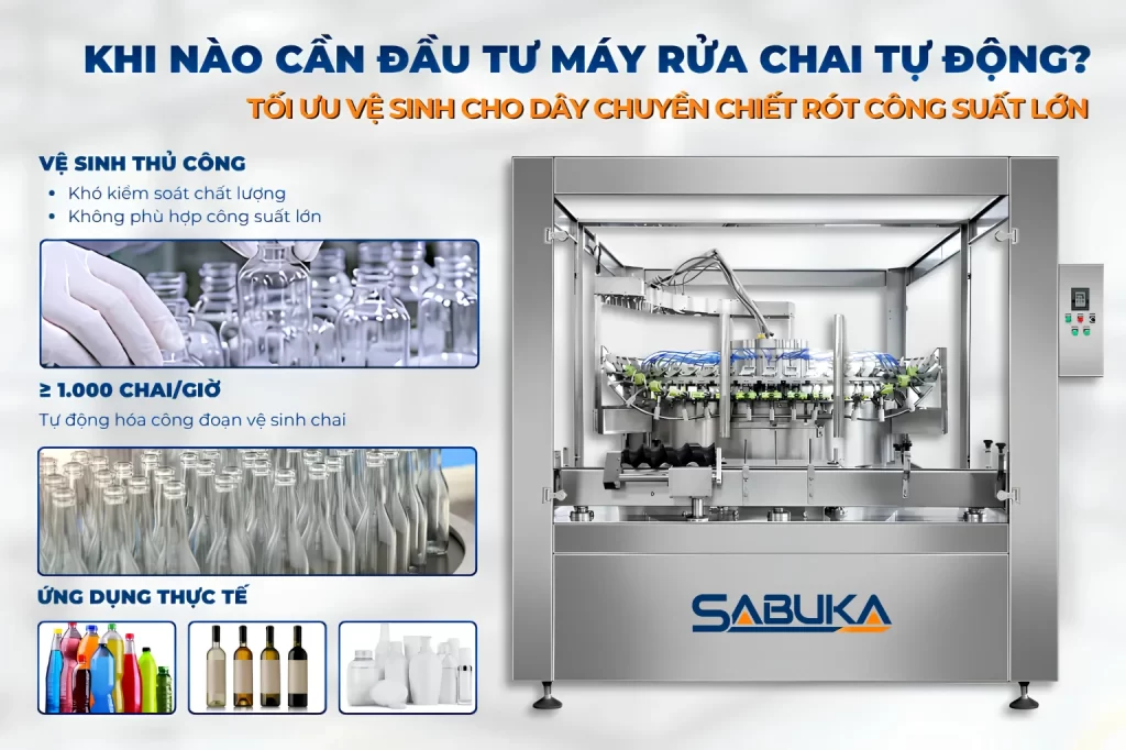 Đầu tư máy rửa chai lọ thủy tinh trong dây chuyền chiết rót