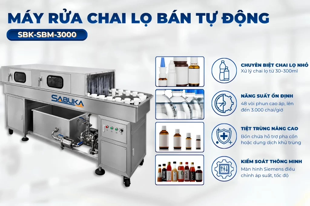 Đặc điểm nổi bật của máy súc rửa chai bán tự động