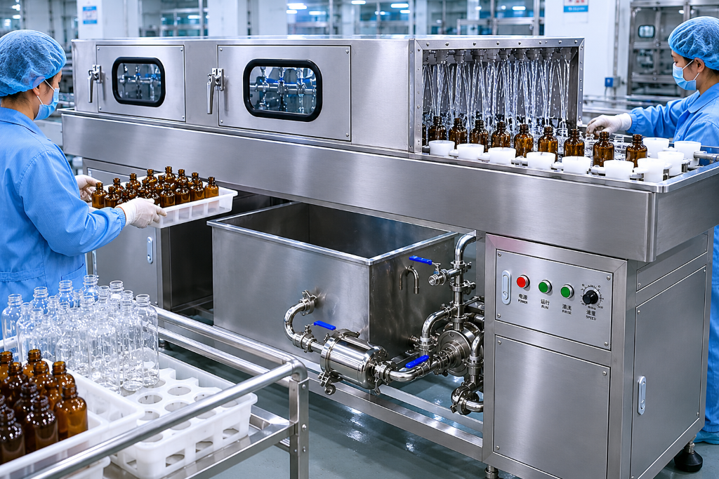 Sử dụng máy súc rửa chai thủy tinh trong dây chuyền sản xuất