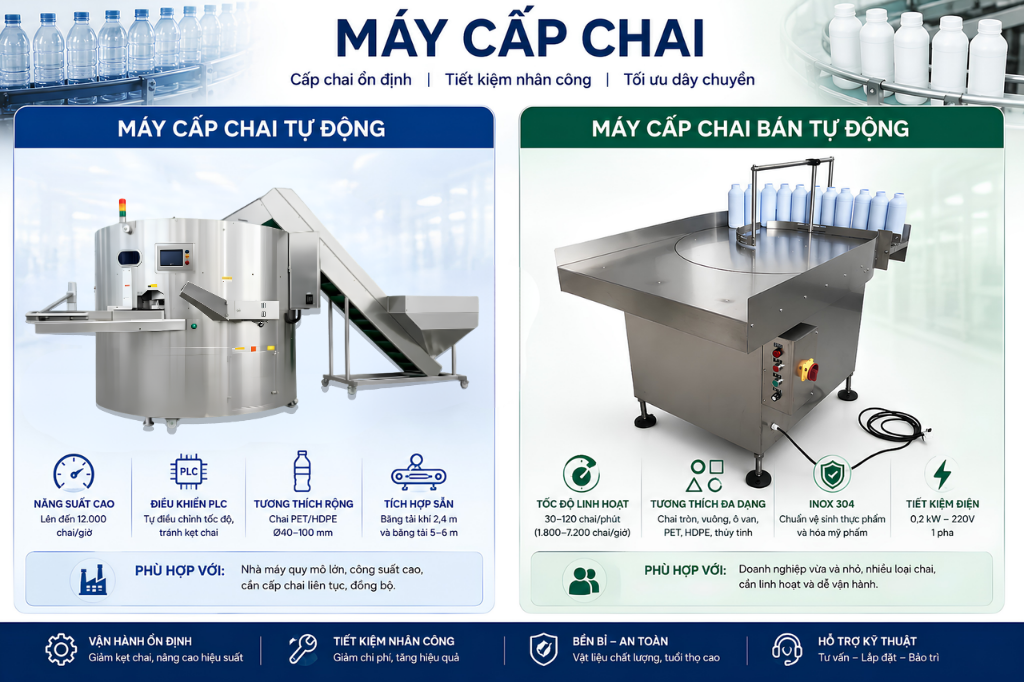 Máy cấp chai trong dây chuyền chiết rót tự động