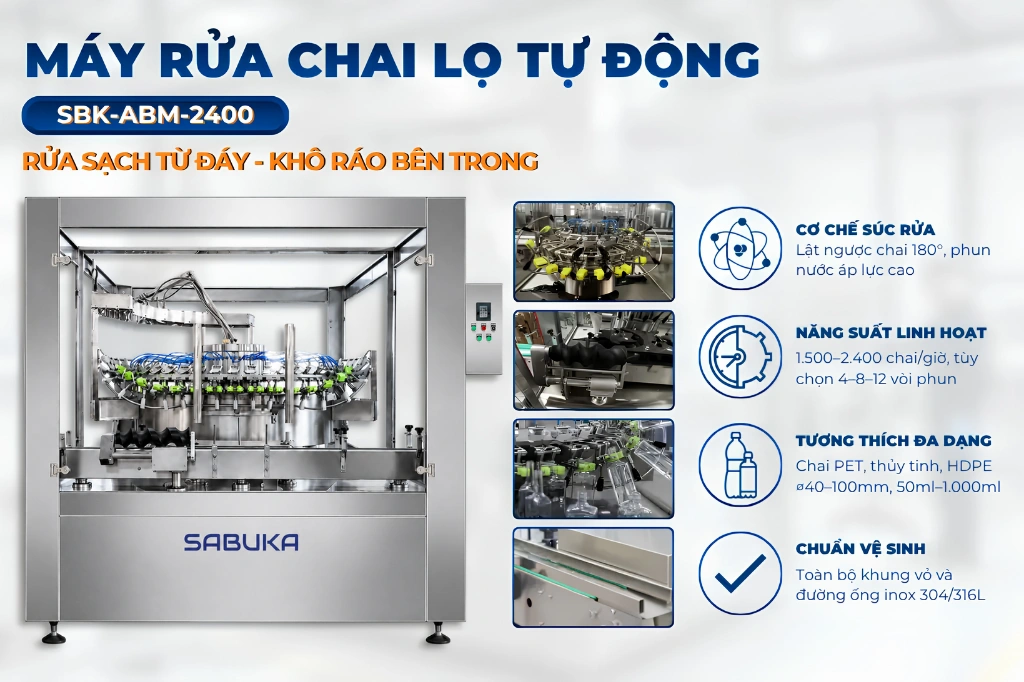 Tính năng chính của máy rửa chai trong nhà máy sản xuất