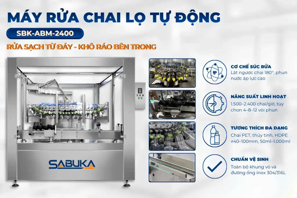 Tính năng chính của máy rửa chai trong nhà máy sản xuất