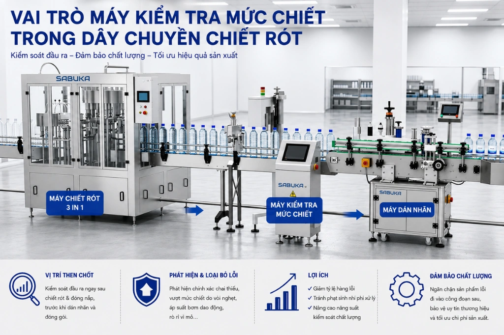 Máy kiểm tra mức chiết trong dây chuyền chiết rót