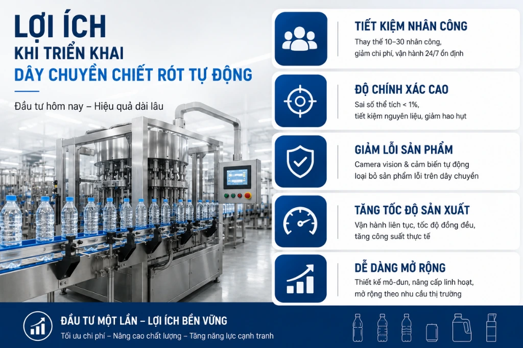 Lợi ích khi triển khai dây chuyền chiết rót tự động