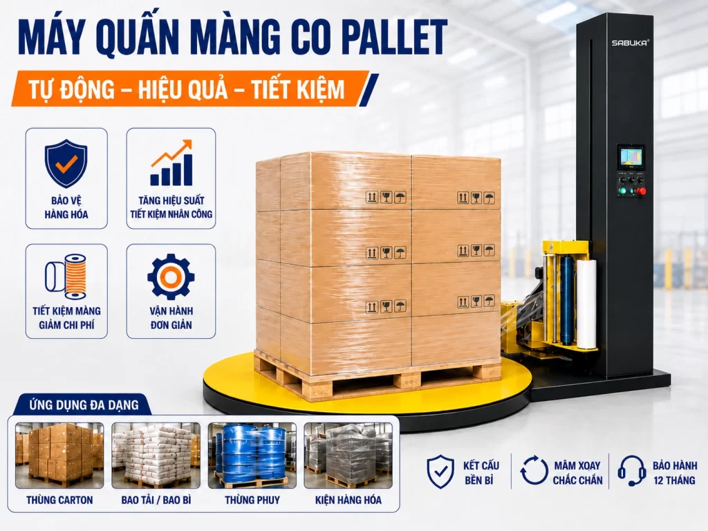 Máy quấn màng co pallet tự động trong dây chuyền chiết rót tự động