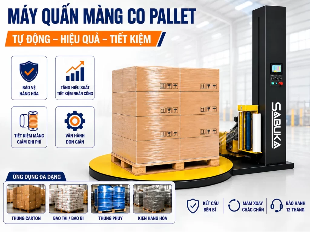 Máy quấn màng co pallet tự động trong dây chuyền chiết rót tự động