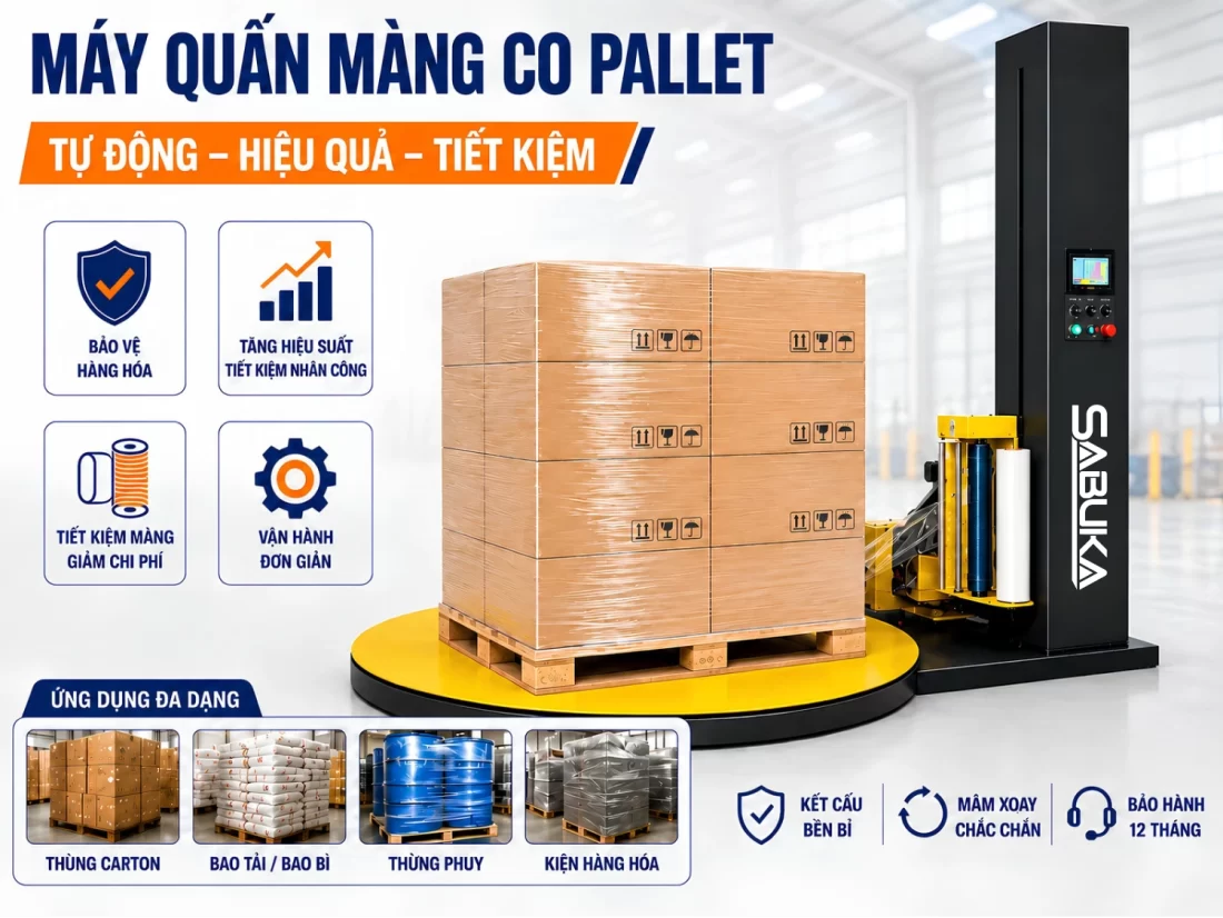 Máy quấn màng co pallet tự động trong dây chuyền chiết rót tự động