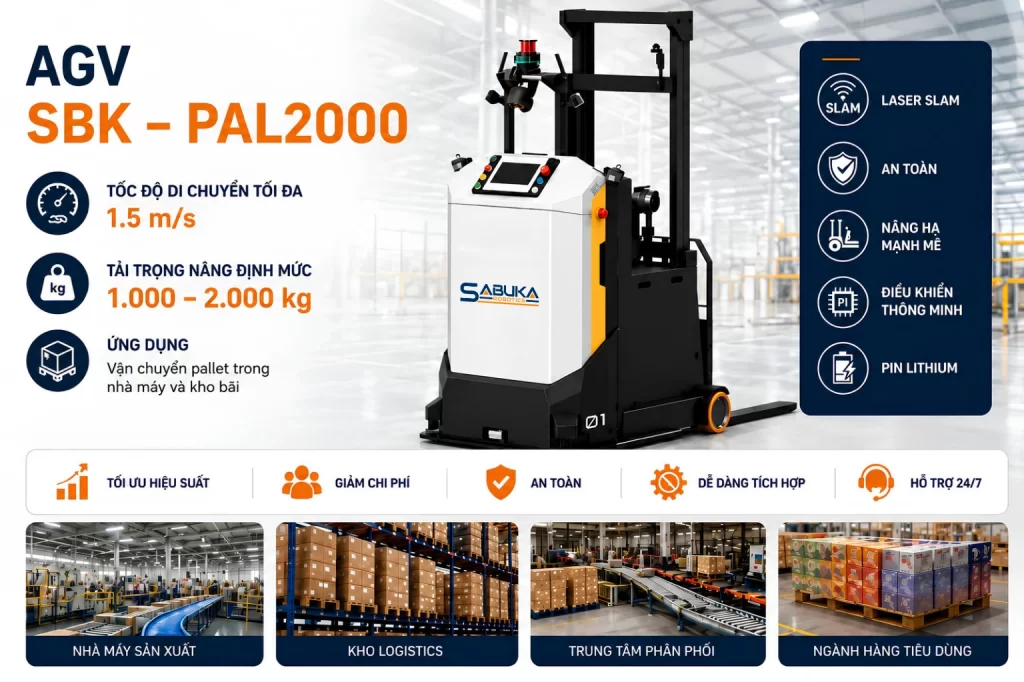 Xe tự hành AGV Sabuka tự động chính xác cao đạt chuẩn