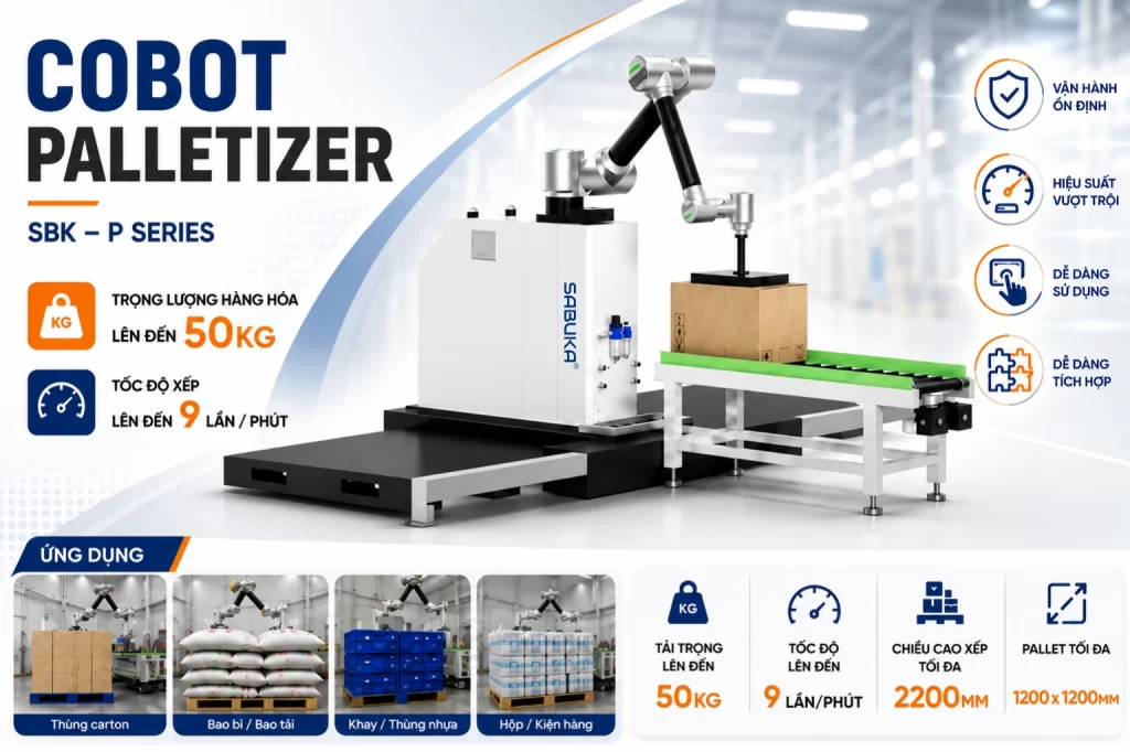 Cobot pallet trong dây chuyền chiết rót tự động