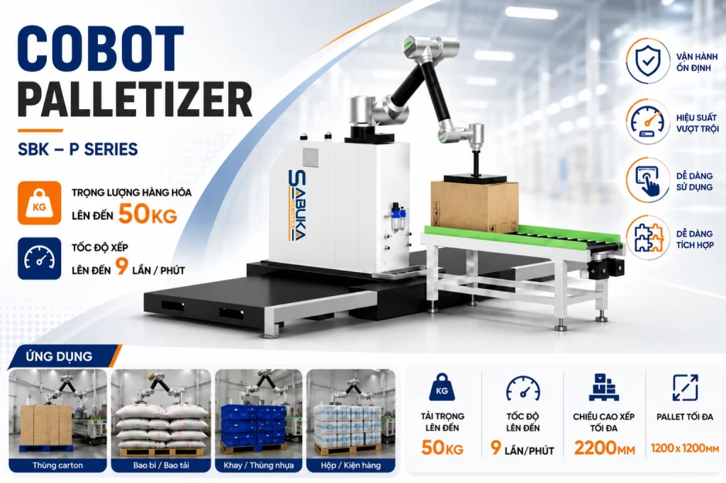 Cobot pallet trong dây chuyền chiết rót tự động