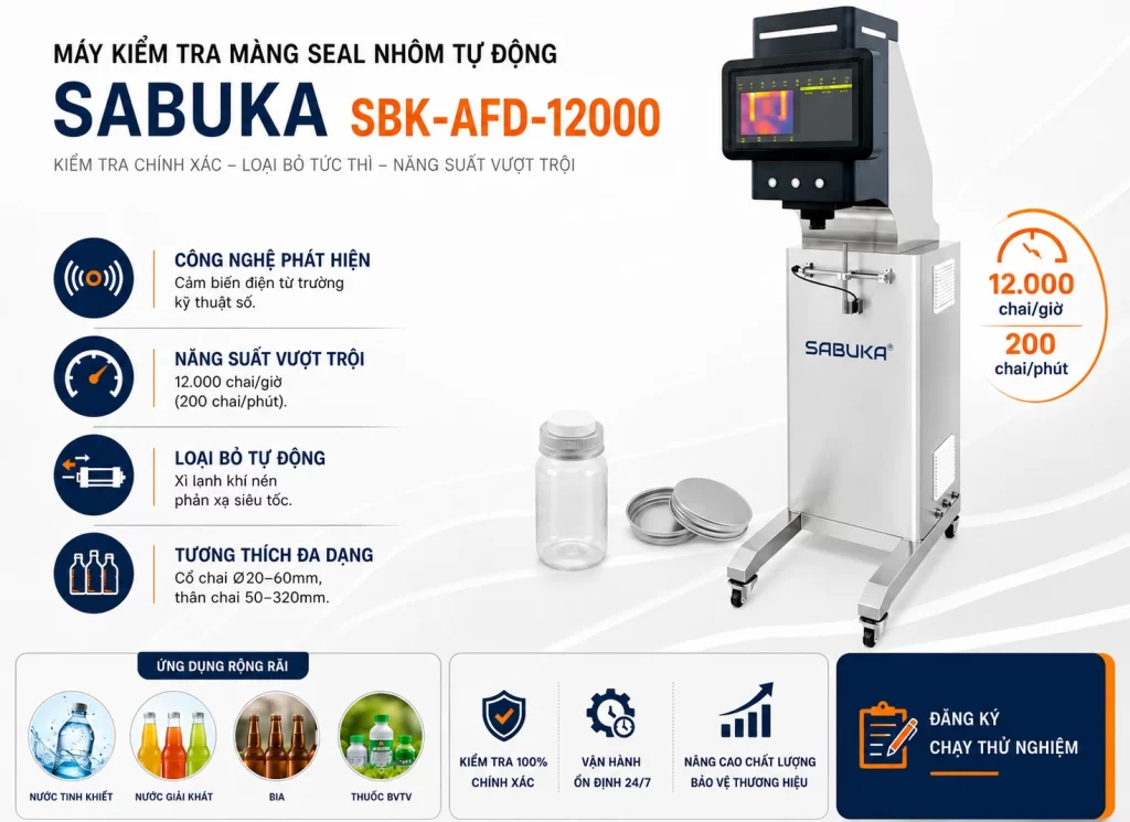 Máy kiểm tra màng nhôm rò rỉ trong dây chuyền chiết rót tự động