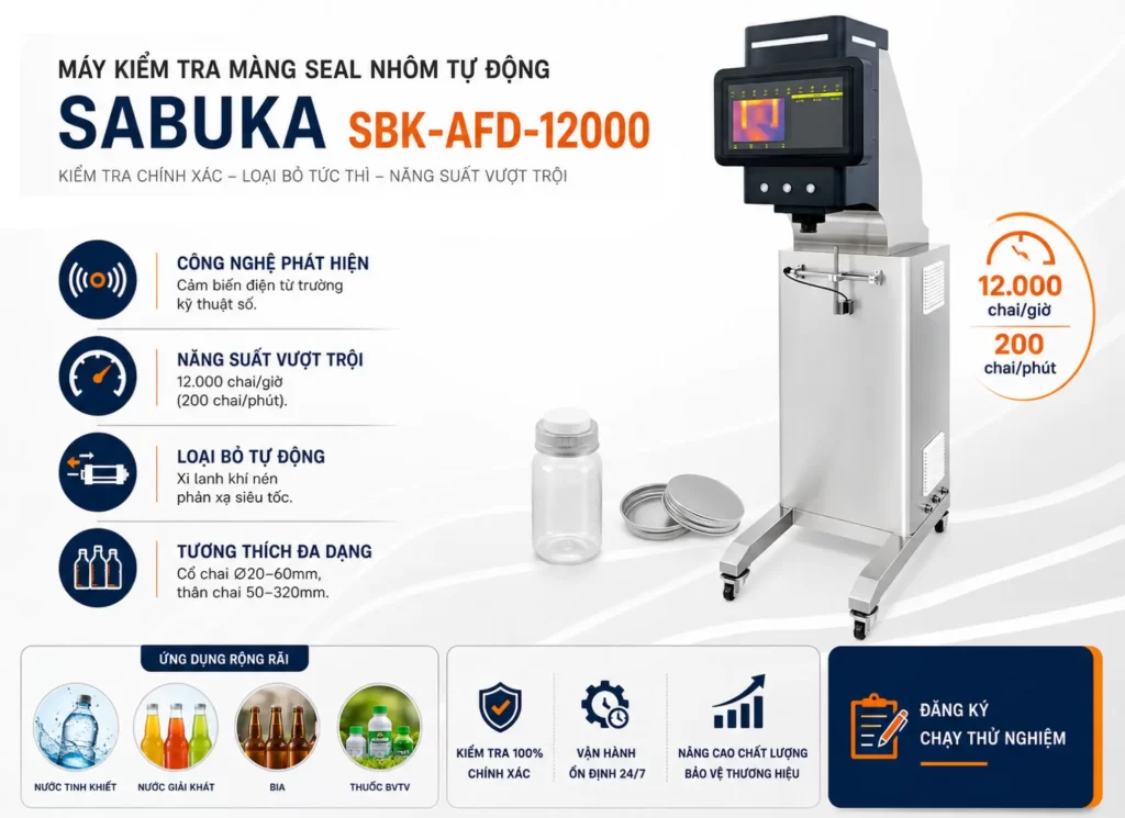 Máy kiểm tra màng nhôm rò rỉ trong dây chuyền chiết rót tự động