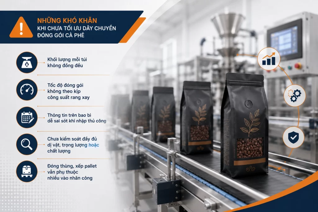Nguyên nhân khiến nhiều nhà máy chưa tối ưu được khâu dây chuyền đóng gói cà phê