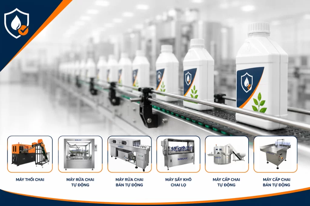 Chuẩn bị chai thuốc bảo vệ thực vật trước khi chiết rót