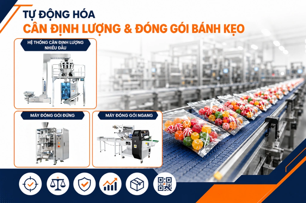 Tự động hóa công đoạn cân định lượng và đóng gói bánh kẹo