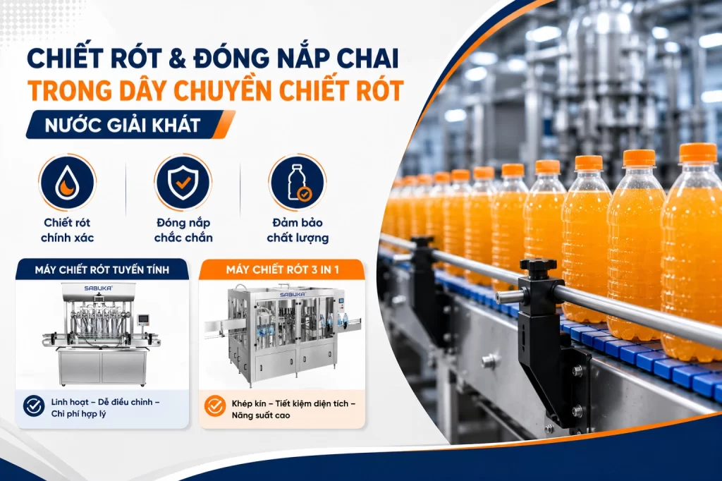 Chiết rót và đóng nắp chai trong dây chuyền chiết rót nước giải khát