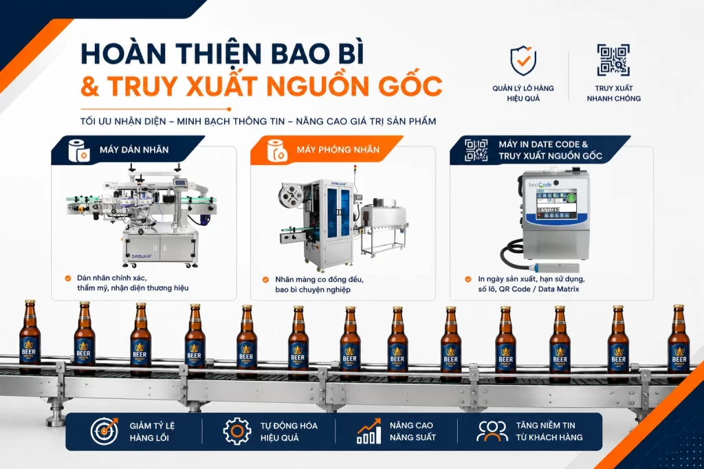 Hoàn thiện bao bì chai hoặc lon bia và truy xuất nguồn gốc