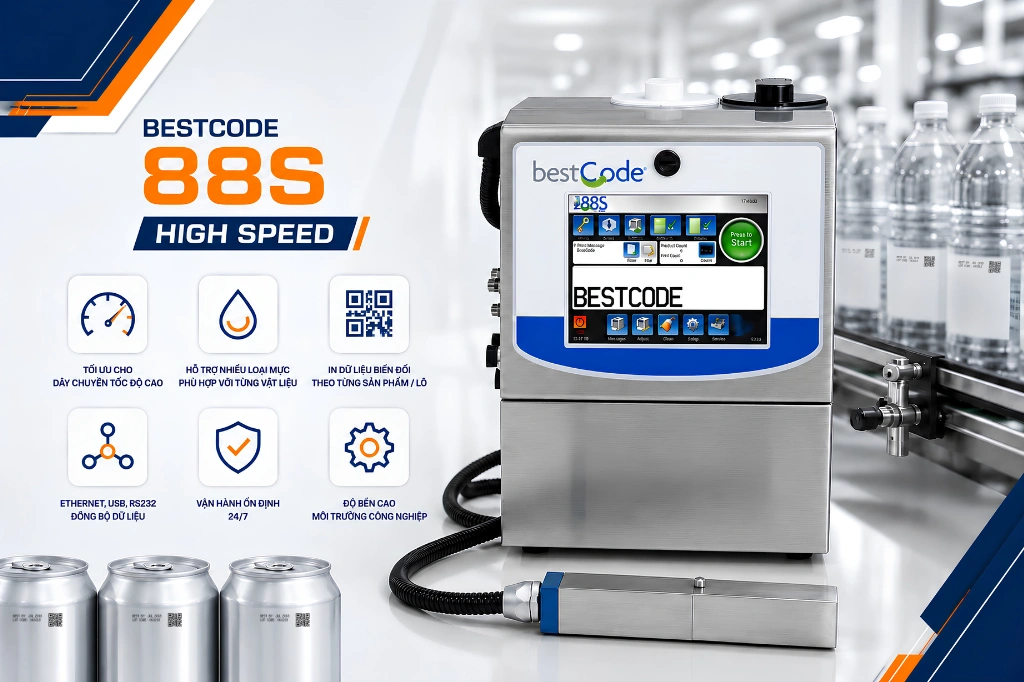 Máy in mã QR sản phẩm BestCode 88S High Speed