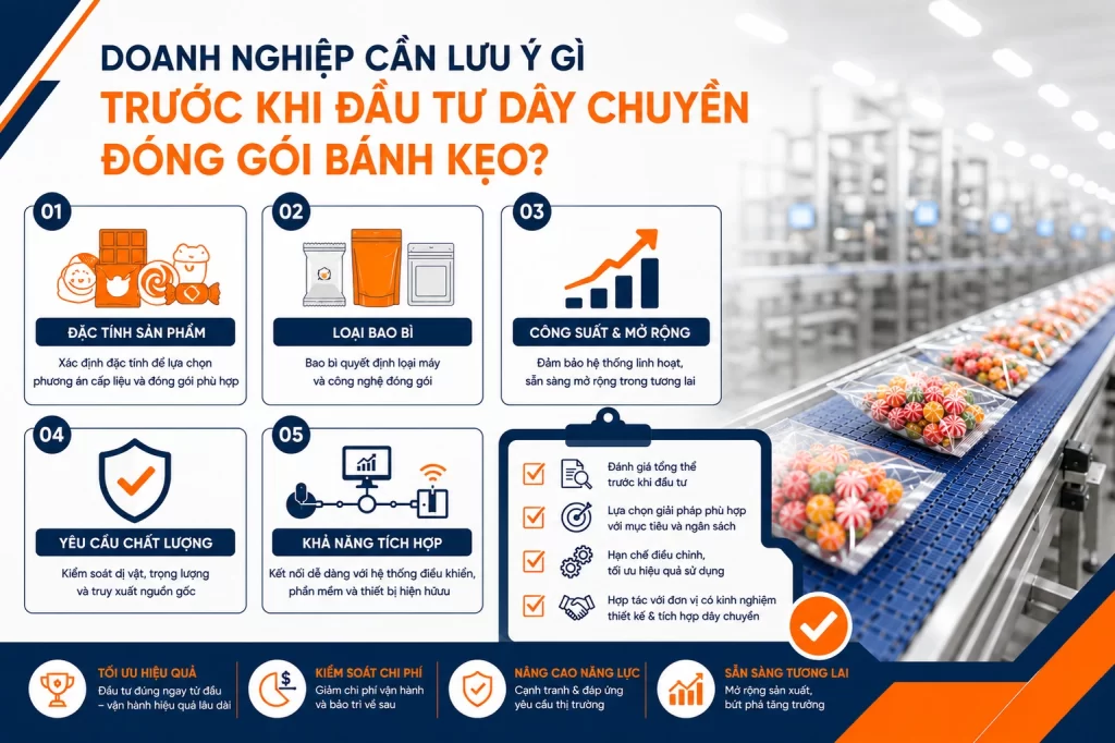 Doanh nghiệp cần lưu ý gì trước khi đầu tư dây chuyền đóng gói bánh kẹo?