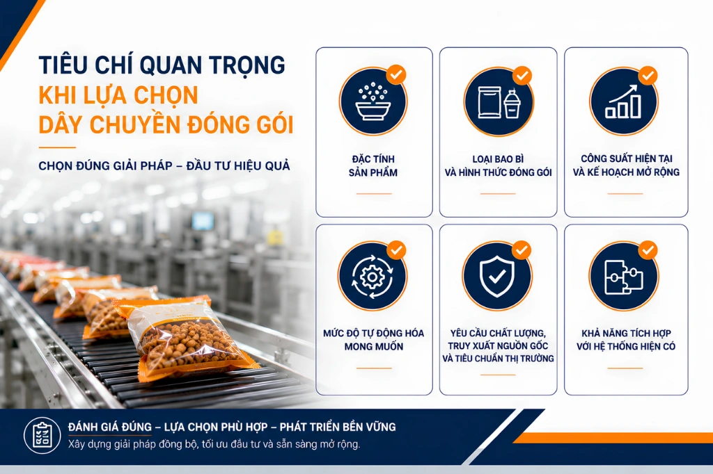 Những tiêu chí quan trọng khi lựa chọn giải pháp dây chuyền đóng gói bao bì thực phẩm